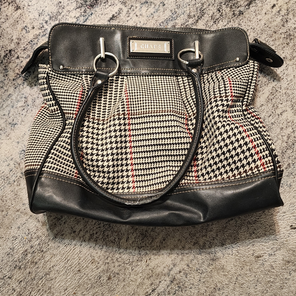 Chaps Black Houndstooth Tote Bag